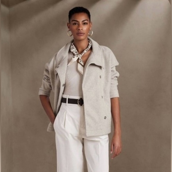 Banana Republic Factory Oatmeal Melton Moto Jacket NWT Size Large - Picture 4 of 4